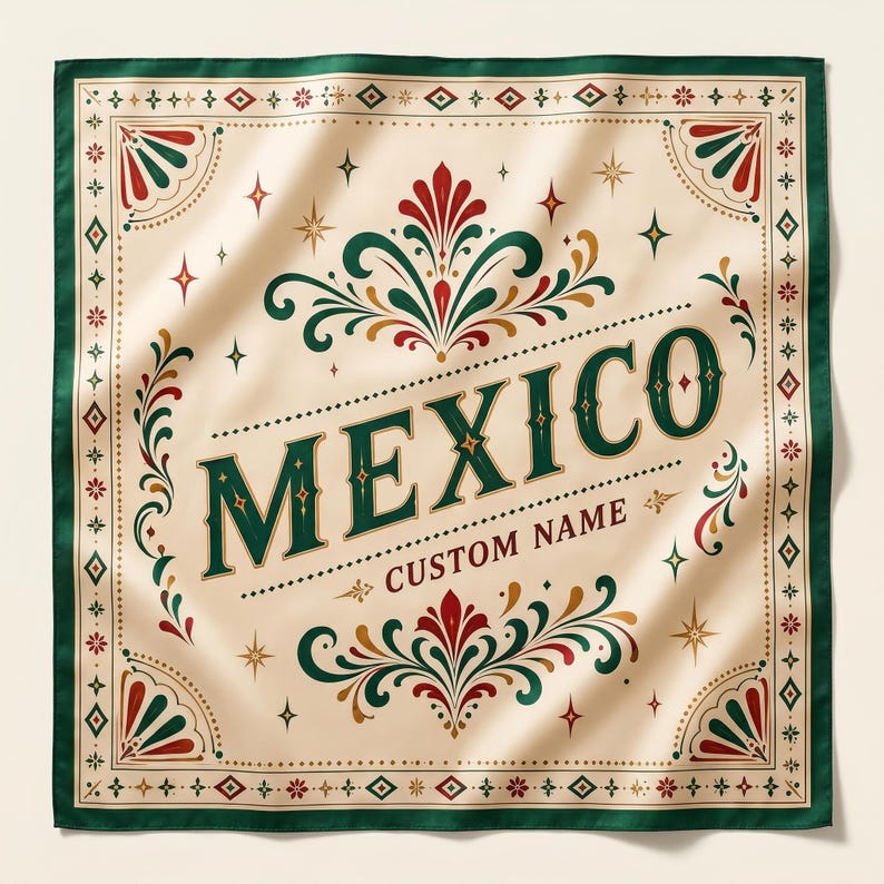 Personalized Satin Scarf, Custom Name Mexican Folk Art Scarf