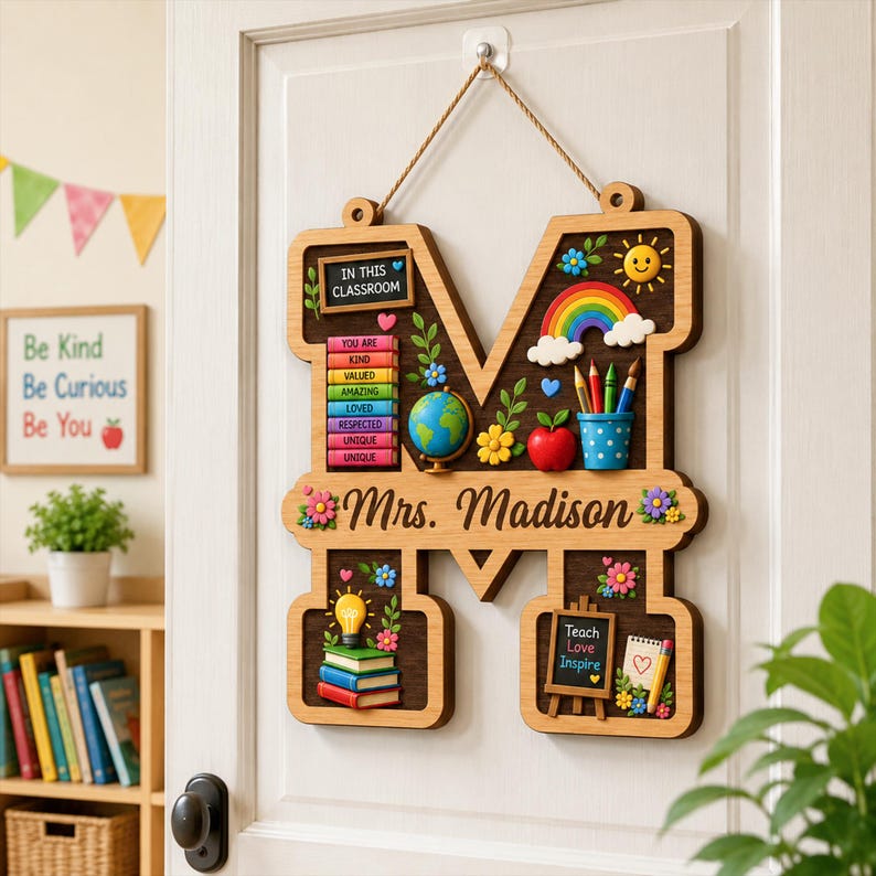 Personalized Teacher Letter Sign, Custom Teacher Name Sign, Classroom Door Hanger
