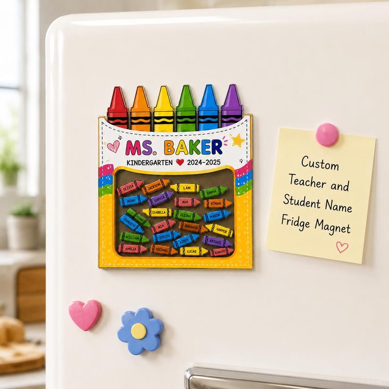 Custom Classroom Crayon Magnet, Teacher Appreciation Gift, Personalized Student Name Magnet
