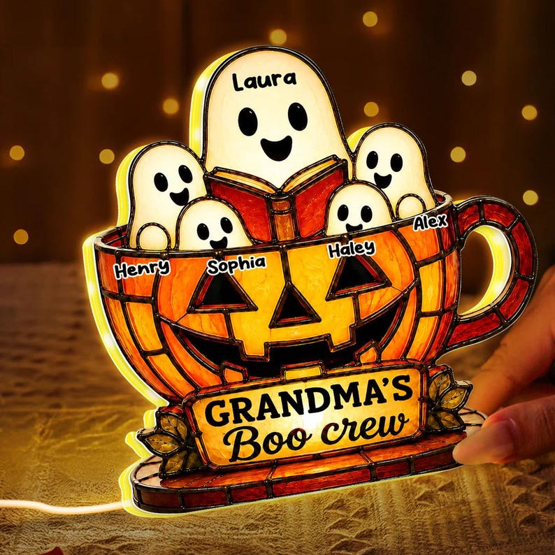 Grandma's Boo Crew Custom LED Light Box, Christmas Night Light, Gift For Grandma, Grandkids, Halloween Decor