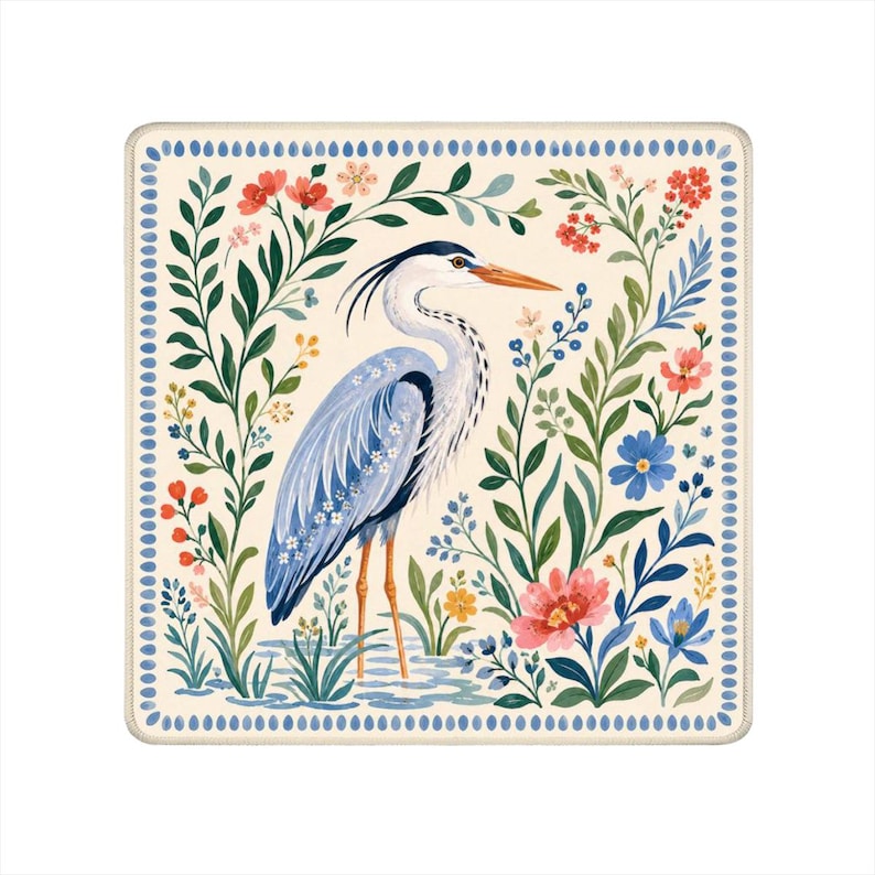 Watercolor Floral Summer Light Blue Heron Mahjong Mat