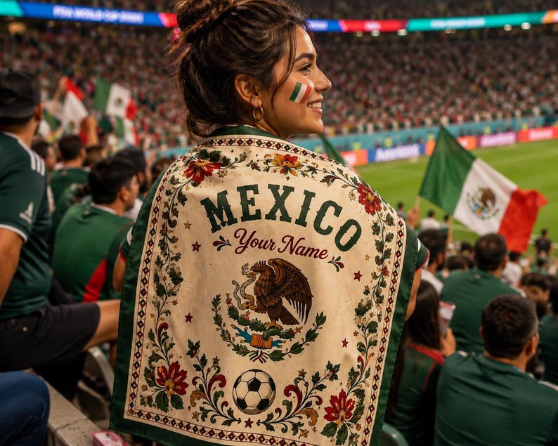 Personalized Mexico Soccer Fan Satin Scarf, Custom Name Football Supporter Scarf