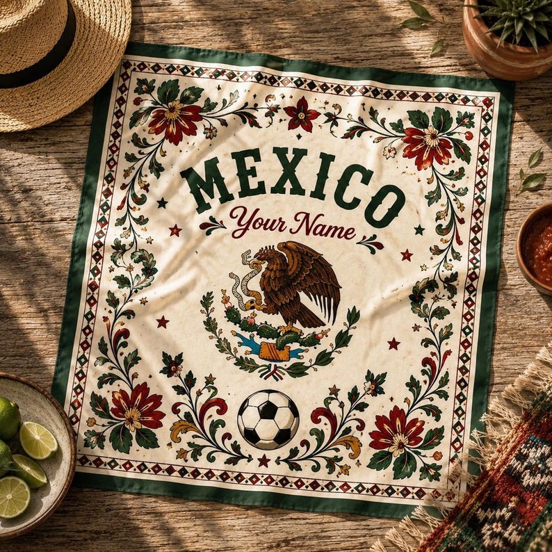 Personalized Mexico Soccer Fan Satin Scarf, Custom Name Football Supporter Scarf