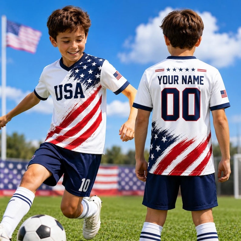 Personalized Kids USA Soccer Jersey, Custom Name Number Child Shirt