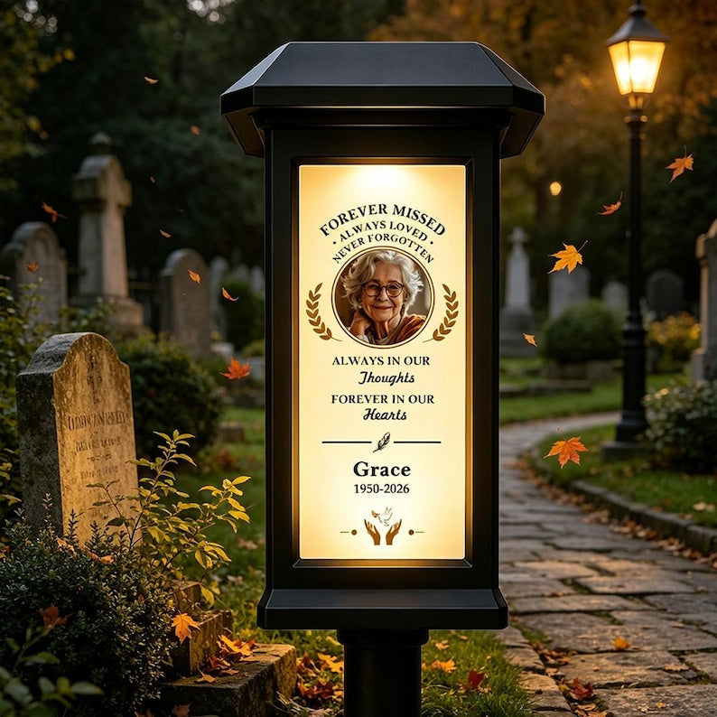Personalized Forever in My Hearts Waterproof Photo Solar Garden Stake Light, Remembrance Gift