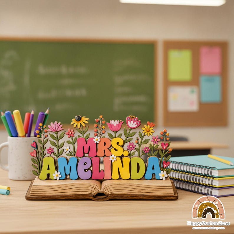 Custom Teacher Desk Name 2D FLAT Wooden Block, Back To School Gift For Teachers Appreciation