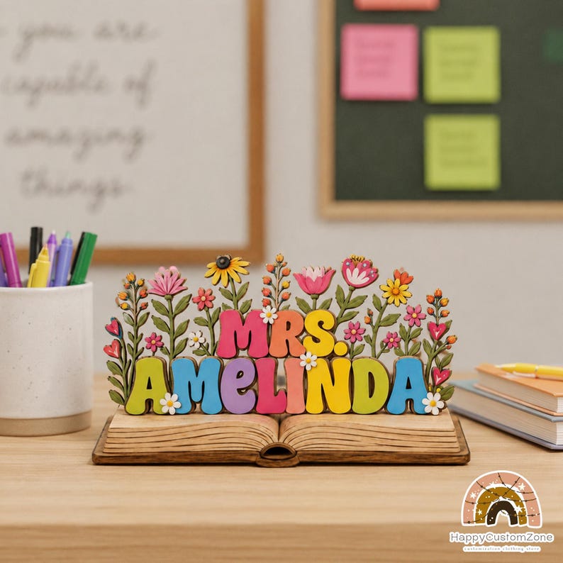 Custom Teacher Desk Name 2D FLAT Wooden Block, Back To School Gift For Teachers Appreciation