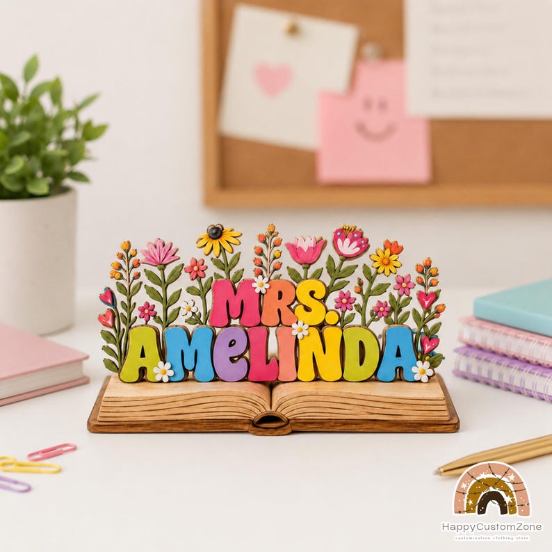 Custom Teacher Desk Name 2D FLAT Wooden Block, Back To School Gift For Teachers Appreciation