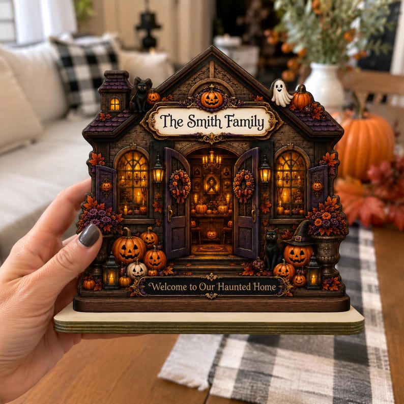 Personalized Halloween House Wooden Plaque, Custom Family Decor, Spooky Home Sign