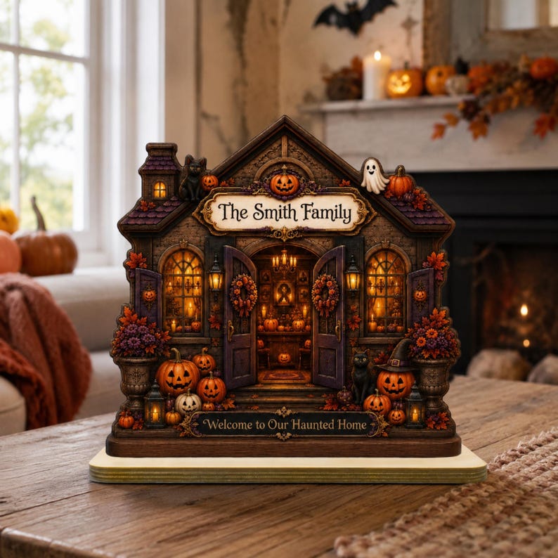 Personalized Halloween House Wooden Plaque, Custom Family Decor, Spooky Home Sign