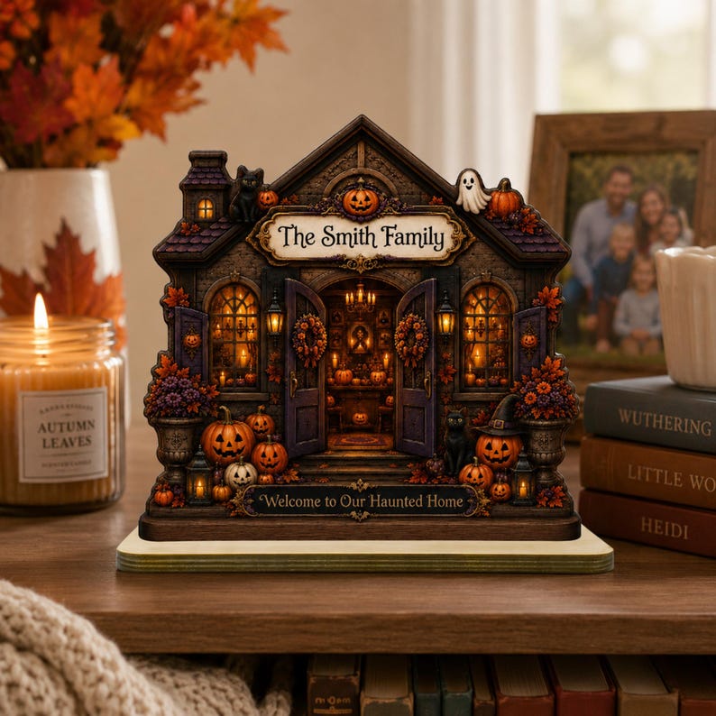 Personalized Halloween House Wooden Plaque, Custom Family Decor, Spooky Home Sign