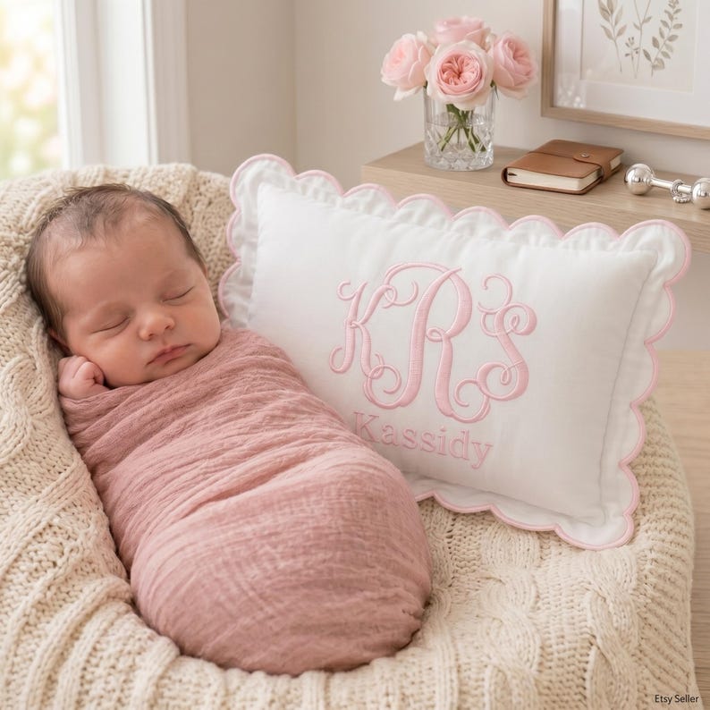Personalized Monogram Pillow Cover, Custom Text Embroidered Pillow Cover