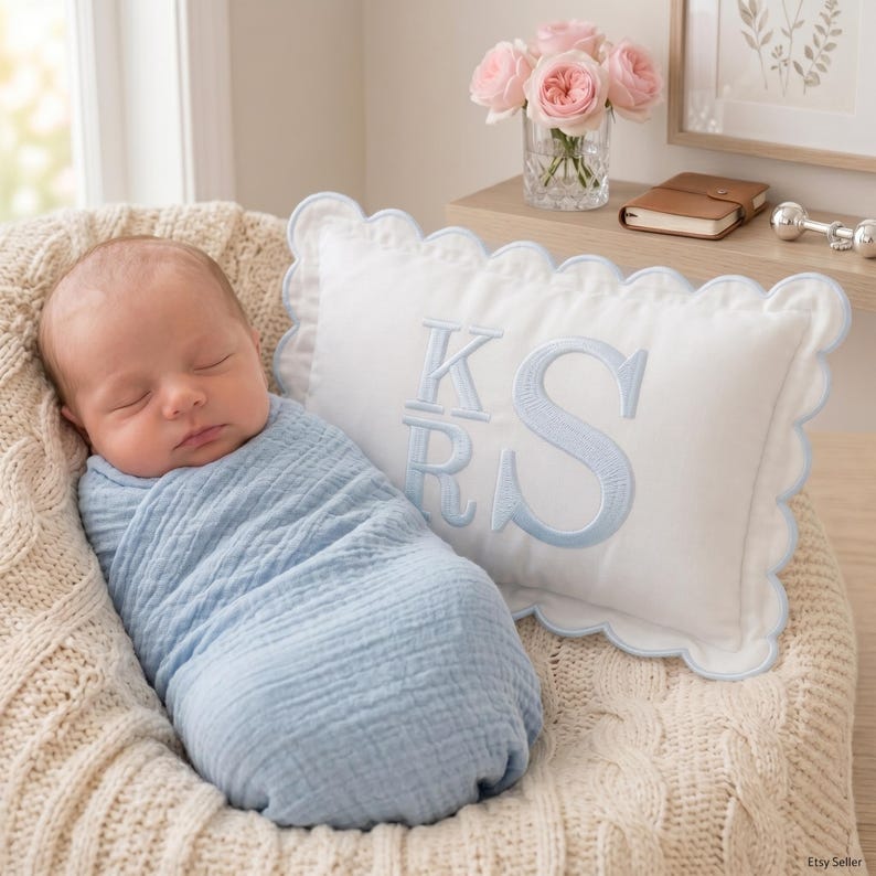 Personalized Monogram Pillow Cover, Custom Text Embroidered Pillow Cover