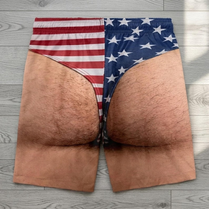 Custom Funny Patriotic Men's Swim Trunks, Personalized American Flag Swim Shorts, Summer Vacation Gift
