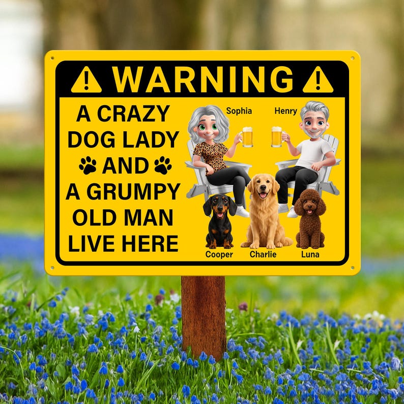 Personalized Crazy Dog Lady Metal Sign, Custom Dog Family Yard Decor