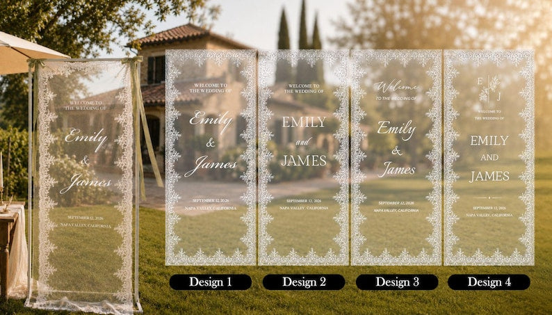 Personalized Lace Wedding Welcome Sign, Custom Sheer Wedding Signage, Reception Decor, Wedding Lace Banner