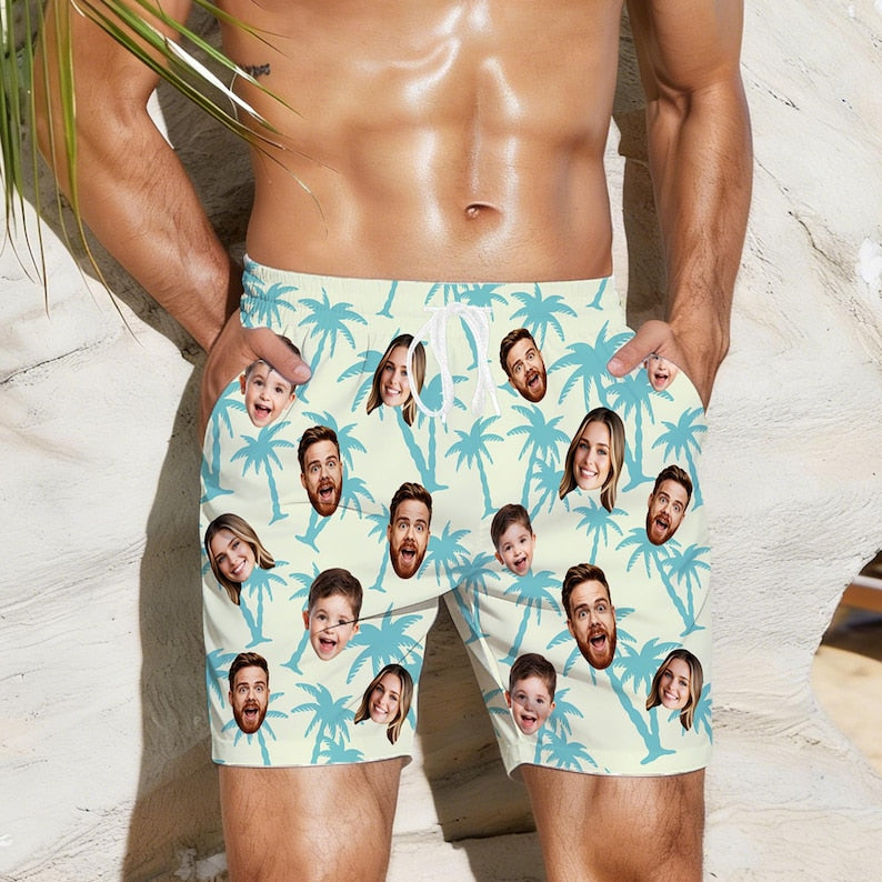 Personalized Face Swim Trunks, Custom Hawaiian shorts