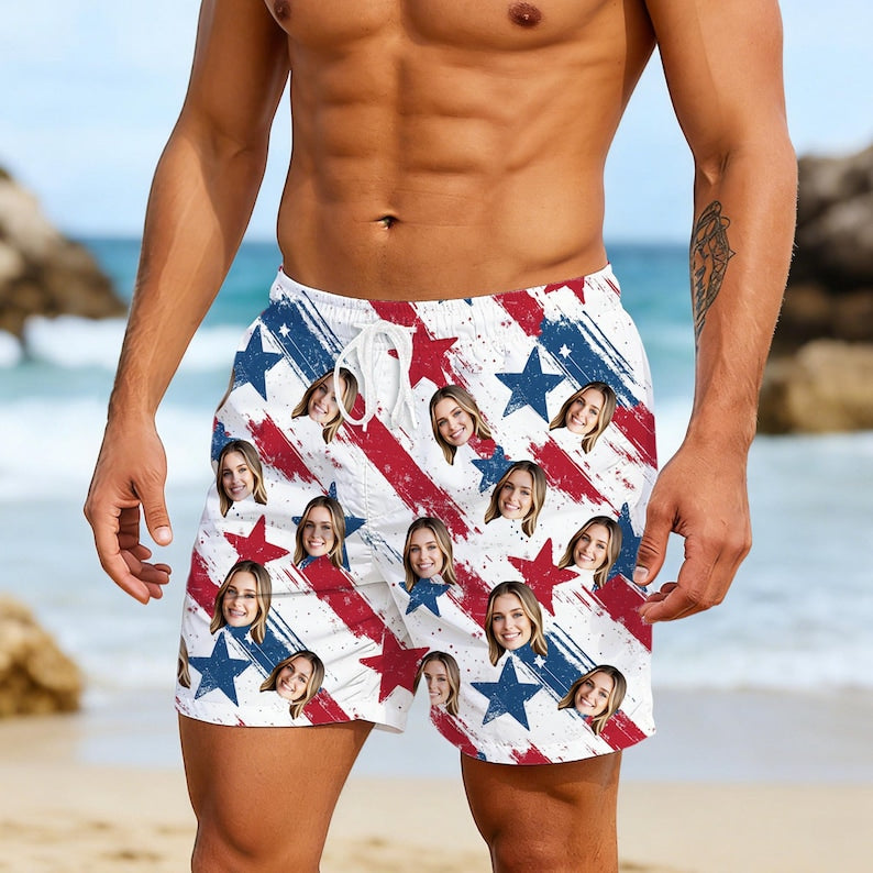 Personalized Face Swim Trunks, Custom Hawaiian shorts