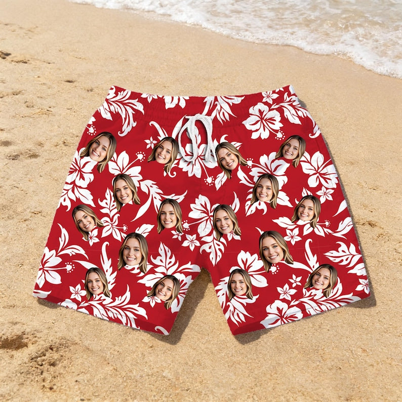 Personalized Face Swim Trunks, Custom Hawaiian shorts