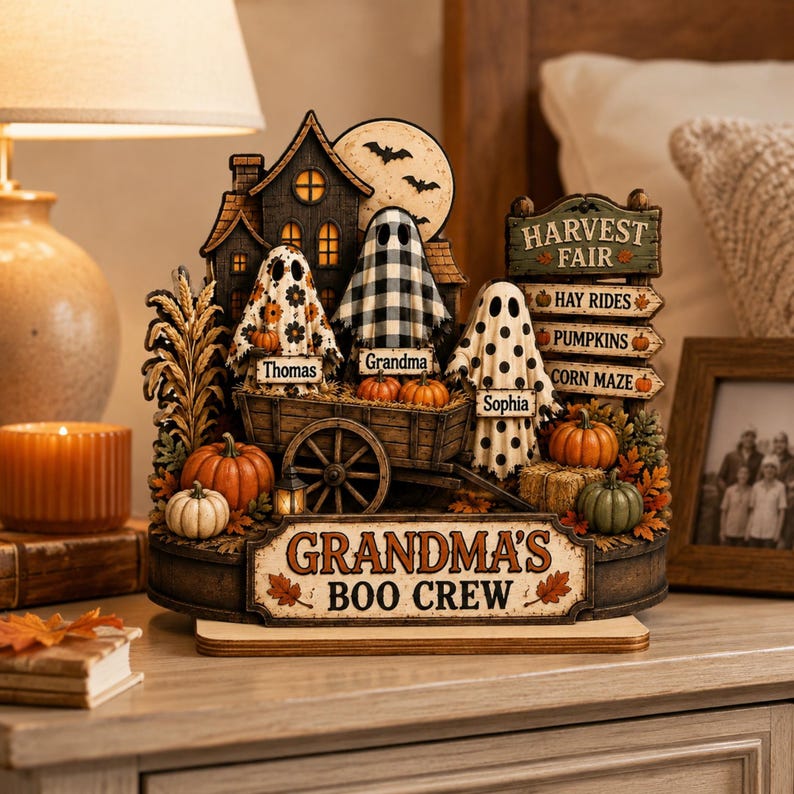 Grandma’s Boo Crew Wooden Plaque, Personalized Halloween Ghost Decor