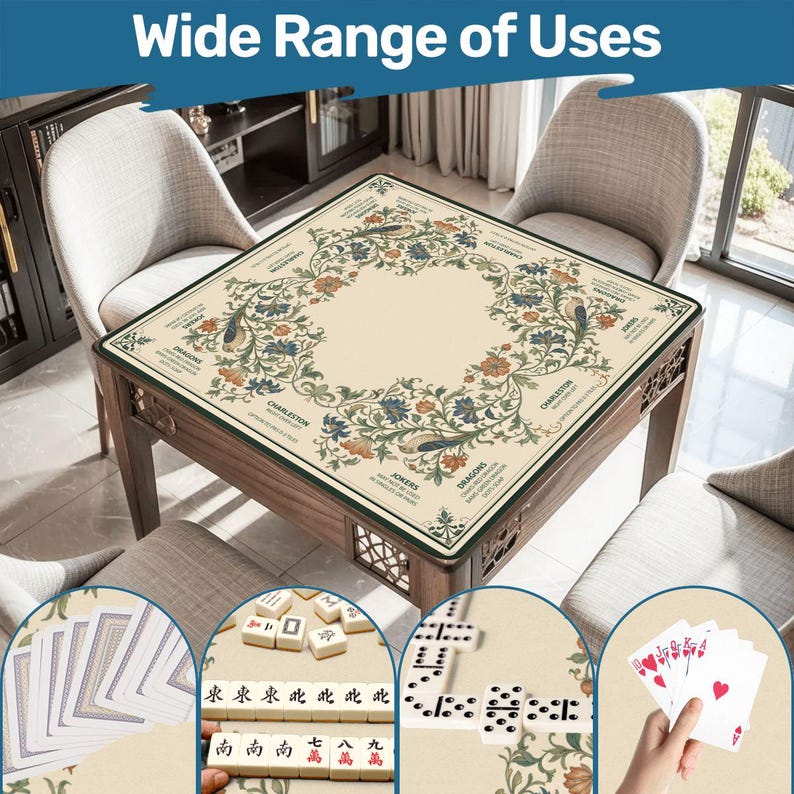 American Mahjong Mat and Bag with William Morris Inspired Birds and Flowers