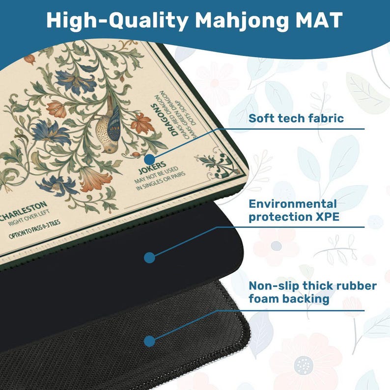 American Mahjong Mat and Bag with William Morris Inspired Birds and Flowers
