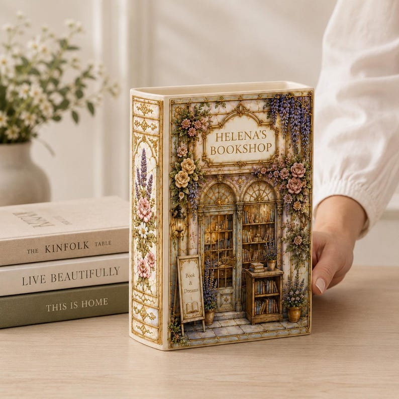 Custom Bookshop Flower Vase, Personalized Ceramic Book Vase