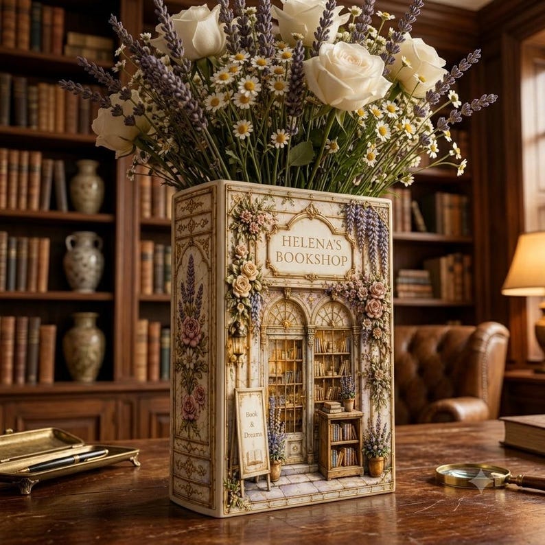 Custom Bookshop Flower Vase, Personalized Ceramic Book Vase