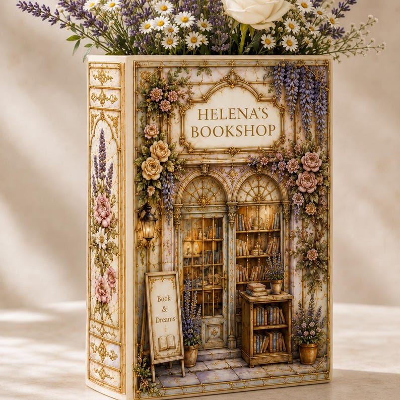 Custom Bookshop Flower Vase, Personalized Ceramic Book Vase