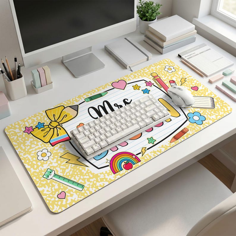 Personalized Teacher Desk Mat 2026, Custom Teacher Name Classroom Decor, Retro Checkered Large Desk Pad