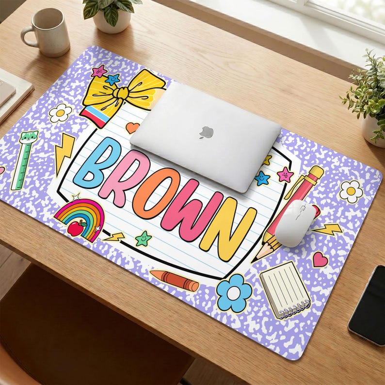 Personalized Teacher Desk Mat 2026, Custom Teacher Name Classroom Decor, Retro Checkered Large Desk Pad