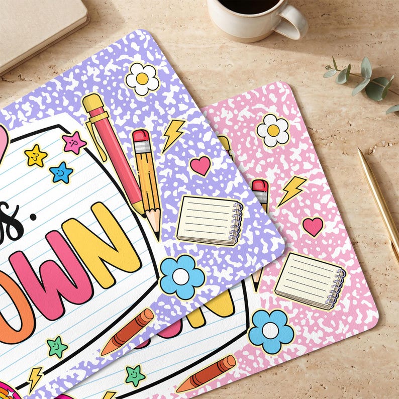 Personalized Teacher Desk Mat 2026, Custom Teacher Name Classroom Decor, Retro Checkered Large Desk Pad