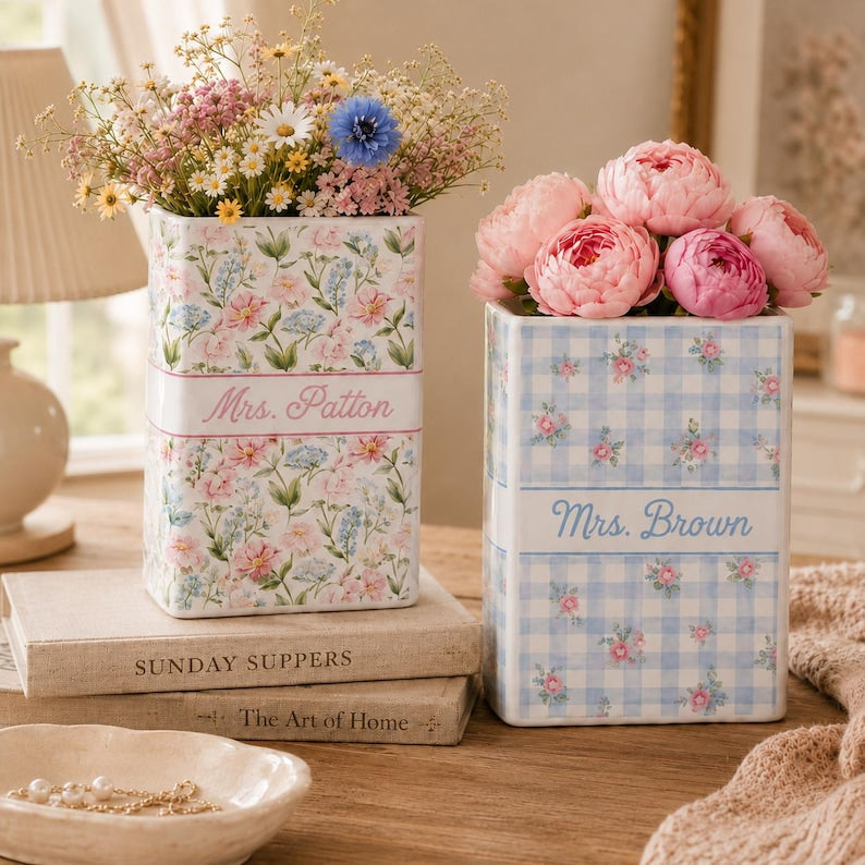 Personalized Teacher Gift, Custom Ceramic Book Vase, Back to School Teacher Appreciation Keepsake