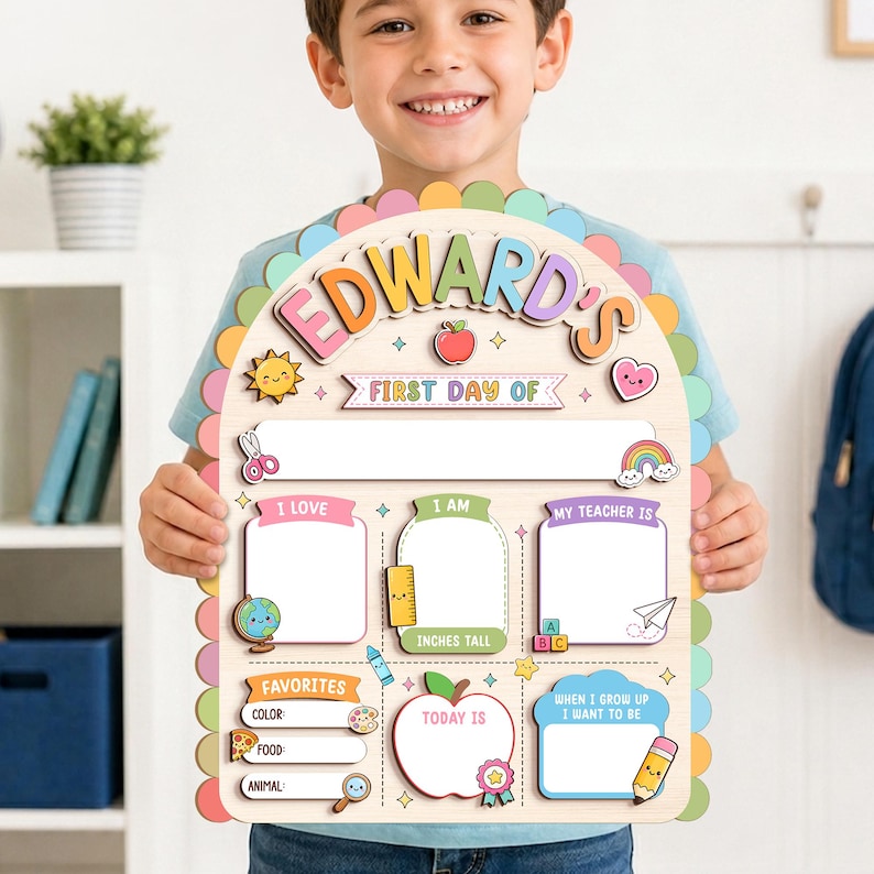 Custom First Day Of School Sign, Back To School Board Gift For Kids, PreK Kindergarten
