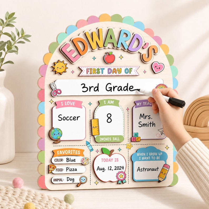 Custom First Day Of School Sign, Back To School Board Gift For Kids, PreK Kindergarten