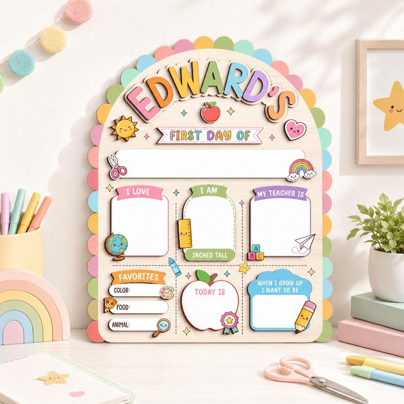 Custom First Day Of School Sign, Back To School Board Gift For Kids, PreK Kindergarten