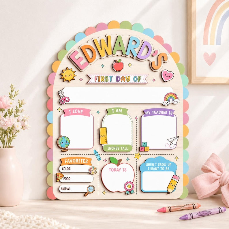 Custom First Day Of School Sign, Back To School Board Gift For Kids, PreK Kindergarten
