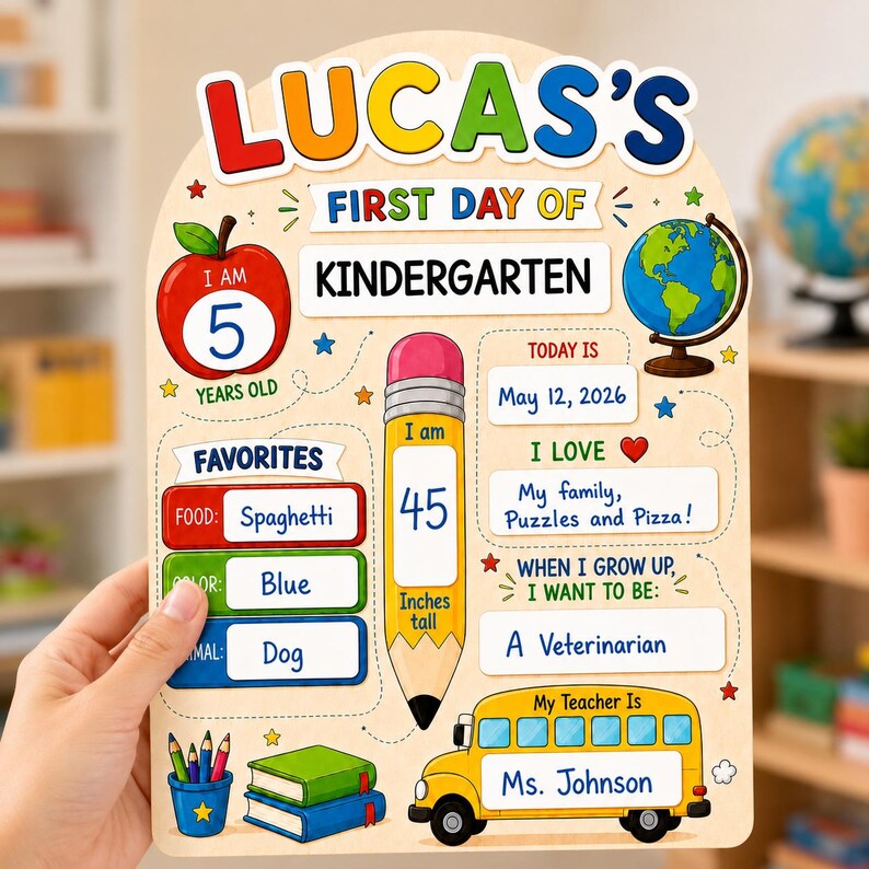 Personalized First Day of School Sign: Reusable Dry Erase Board, Back to School Board Photo Prop for Kids