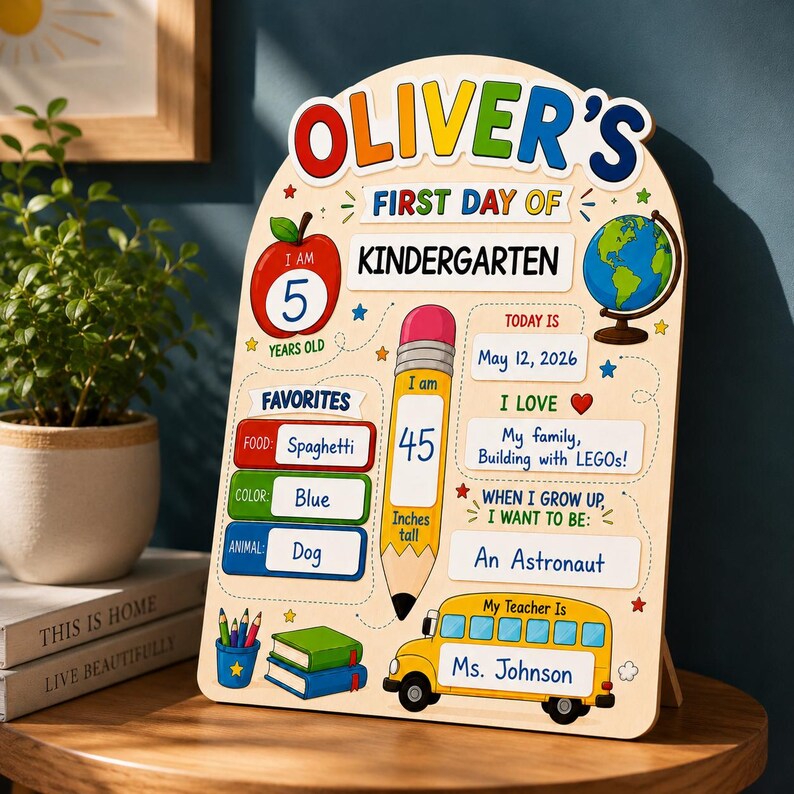 Personalized First Day of School Sign: Reusable Dry Erase Board, Back to School Board Photo Prop for Kids