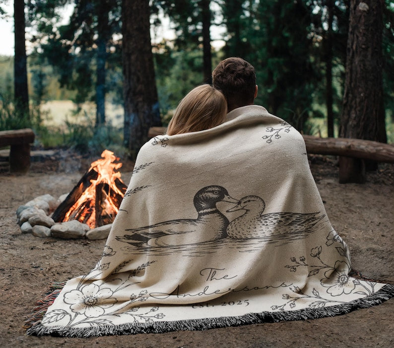 Personalized Woven Blanket, Anniversary Gift For Couple, Custom Wedding Family Name Blanket