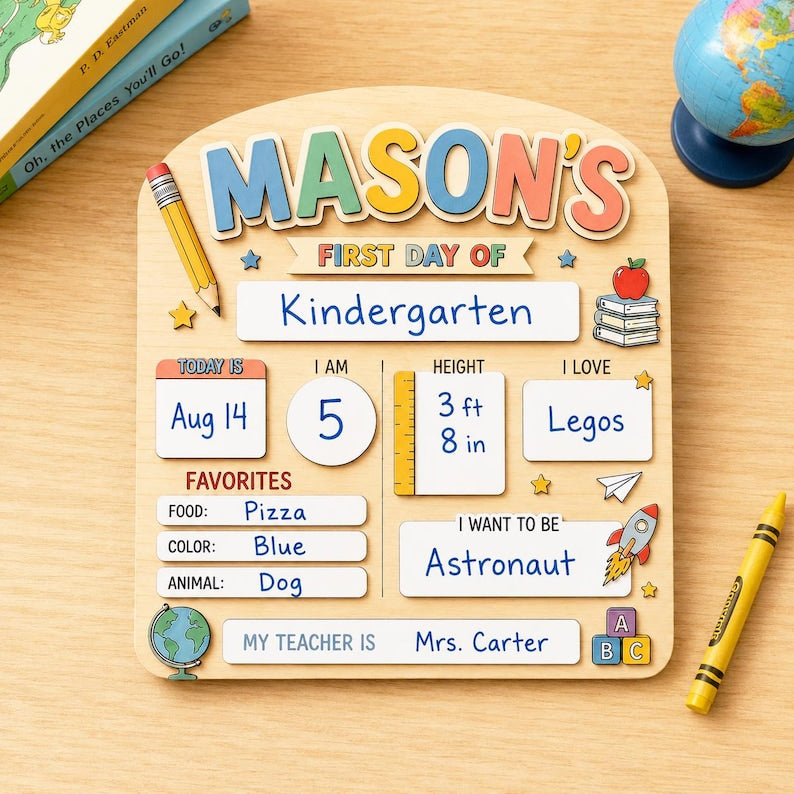 Personalized First Day of School Sign, Back to School Board, Preschool Kindergarten 1st Day of School Sign