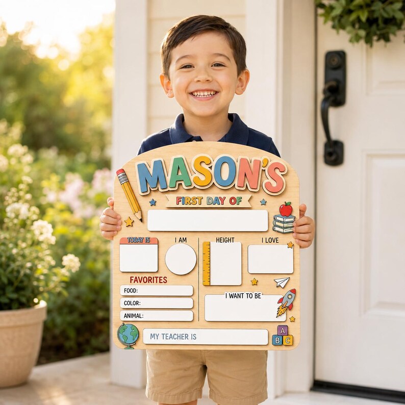 Personalized First Day of School Sign, Back to School Board, Preschool Kindergarten 1st Day of School Sign