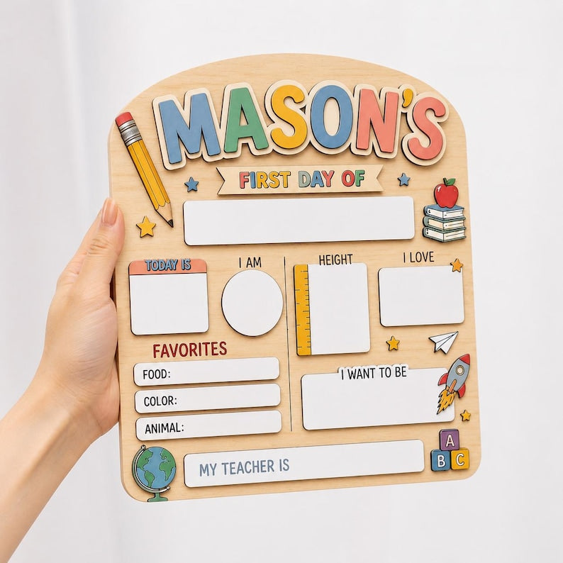 Personalized First Day of School Sign, Back to School Board, Preschool Kindergarten 1st Day of School Sign