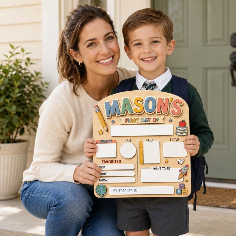 Personalized First Day of School Sign, Back to School Board, Preschool Kindergarten 1st Day of School Sign
