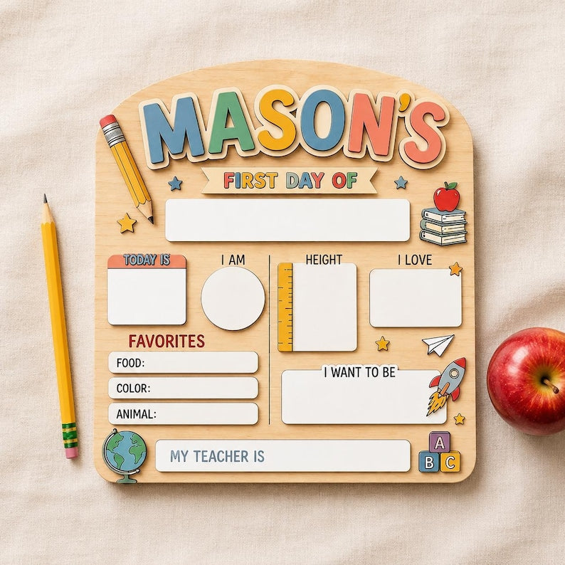 Personalized First Day of School Sign, Back to School Board, Preschool Kindergarten 1st Day of School Sign