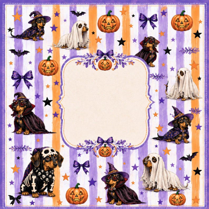 Spooky Dachshund, Halloween Mahjong Mat, Game Table Protector, Unique Mah Jongg Playing Surface, Pumpkins, Dog Lover Gift