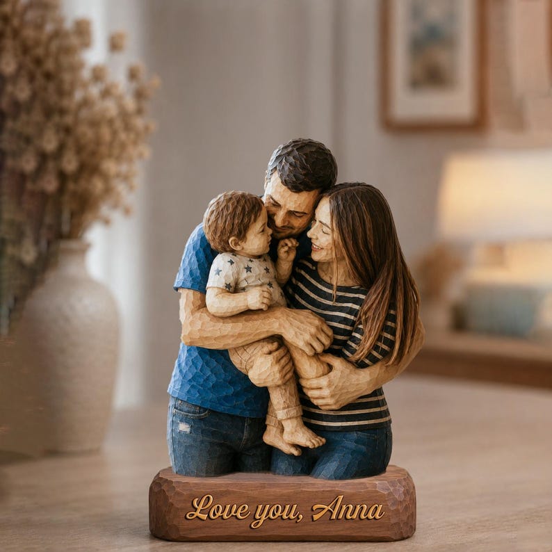 Custom Portrait Wooden Sign, Personalized Couple Wooden Plaque, Wedding Anniversary Gift, Family Photo Block