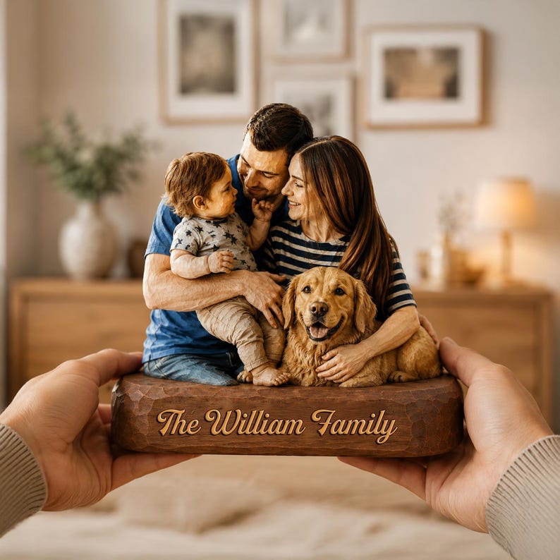 Custom Portrait Wooden Sign, Personalized Couple Wooden Plaque, Wedding Anniversary Gift, Family Photo Block