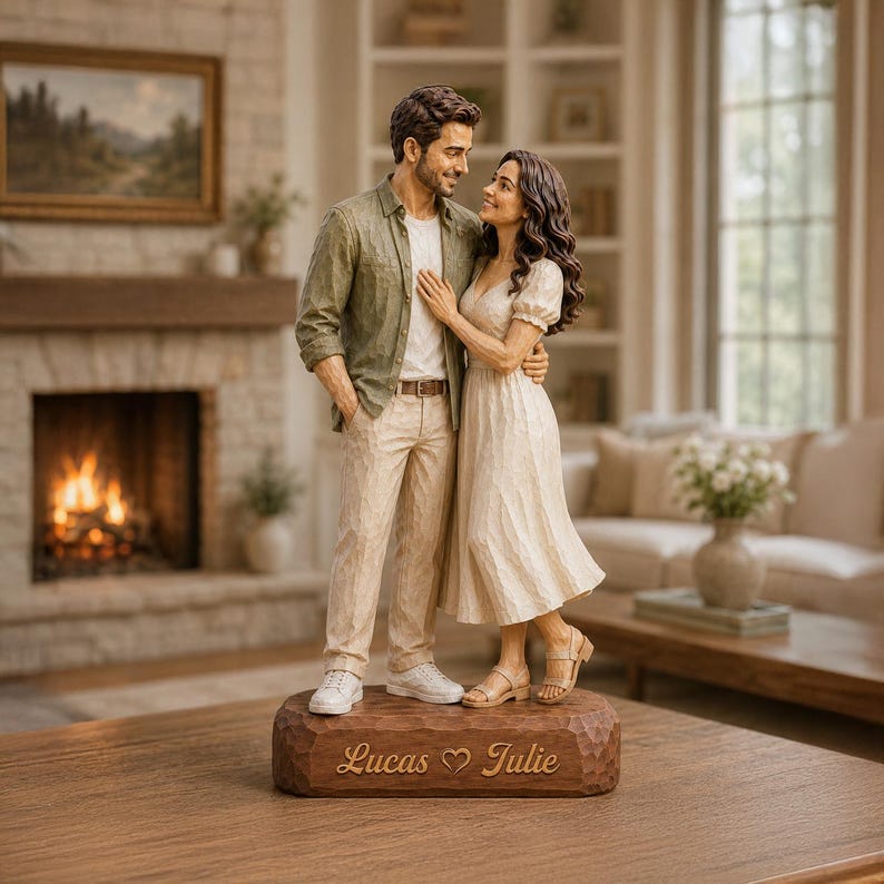 Custom Portrait Wooden Sign, Personalized Couple Wooden Plaque, Wedding Anniversary Gift, Family Photo Block