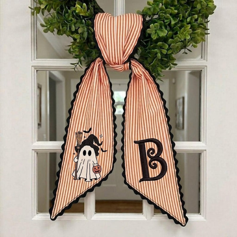 Custom Embroidered Witch Ghost Halloween Wreath Sash